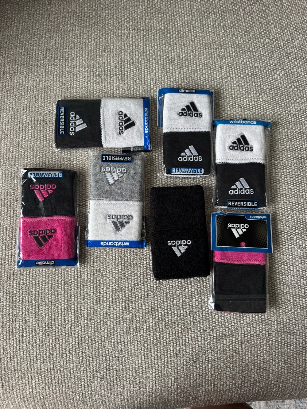adidas Reversible Wristbands - Black, White, Gray, Pink